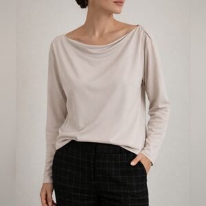 Banana Republic Light Beige Ruched Draped Boat Neck Long Sleeve Blouse